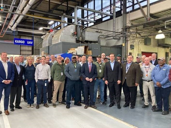 Blumenthal, a member of the Senate Armed Services Committee, and Murphy visited Kaman Air Vehicles Facility, an aerospace manufacturing company that has been selected to build a helicopter drone prototype for the United States Marine Corps. 